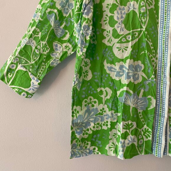 Gretchen Scott Green Blue Button Down Comfy Cozy Shirt Floral Print size Medium - Picture 6 of 12